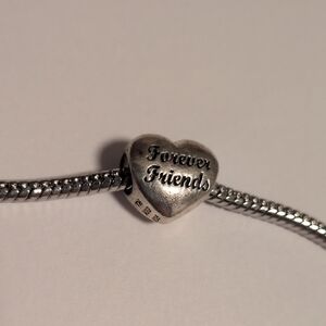 925 Sterling Silver Heart Engraved Forever Friends Charm Pandora Style Bracelet